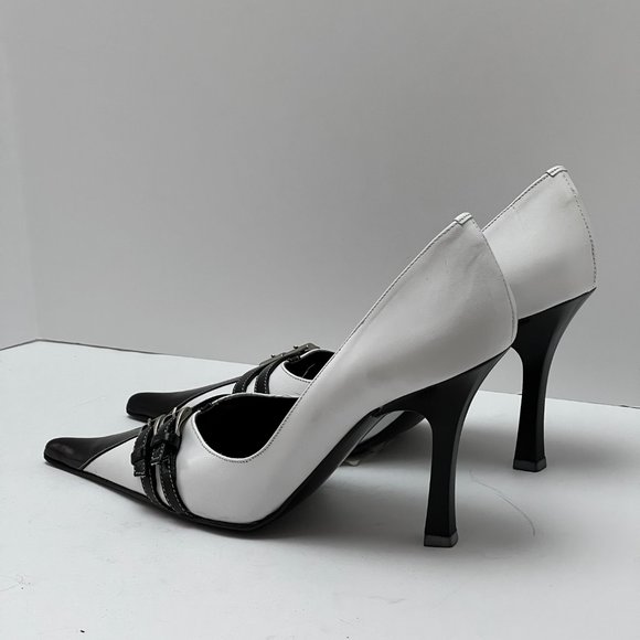 ❤️NEW❤️ Migliorini White Italian Leather Heels Luxury Stiletto Italy Size 37 - Picture 3 of 10